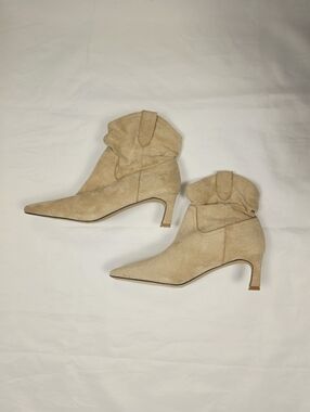 Beige Pointed-Toe Slouch Ankle Boots - Women